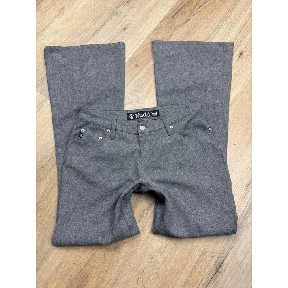 Mudd Yo! Vintage Y2K Low Rise Flare Pants Gray Heathered Wide Leg Size 5